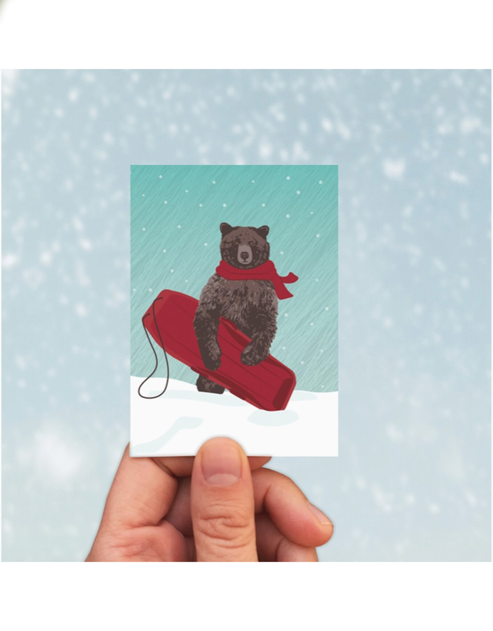 Brown Bear with Sled Mini Card