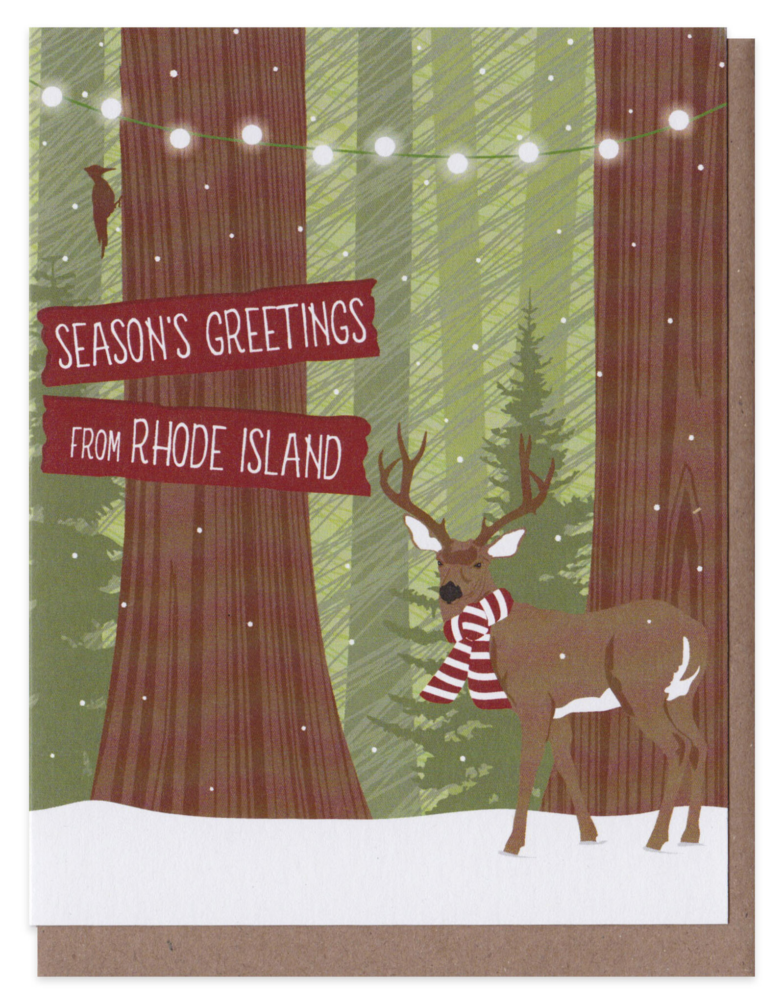 Season's Greetings Deer Scarf RI Greeting Card Boxed Set of 8