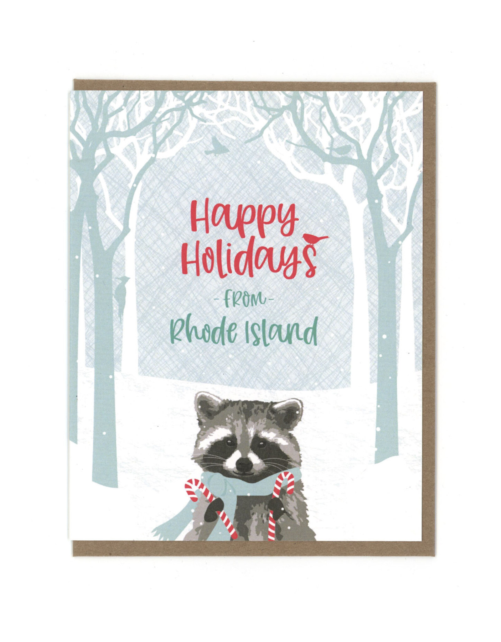 Happy Holidays From Rhode Island Raccoon Greeting Card Boxed Set of 8