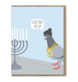 Light that Shit Up Pigeon Hanukkah Greeting Card