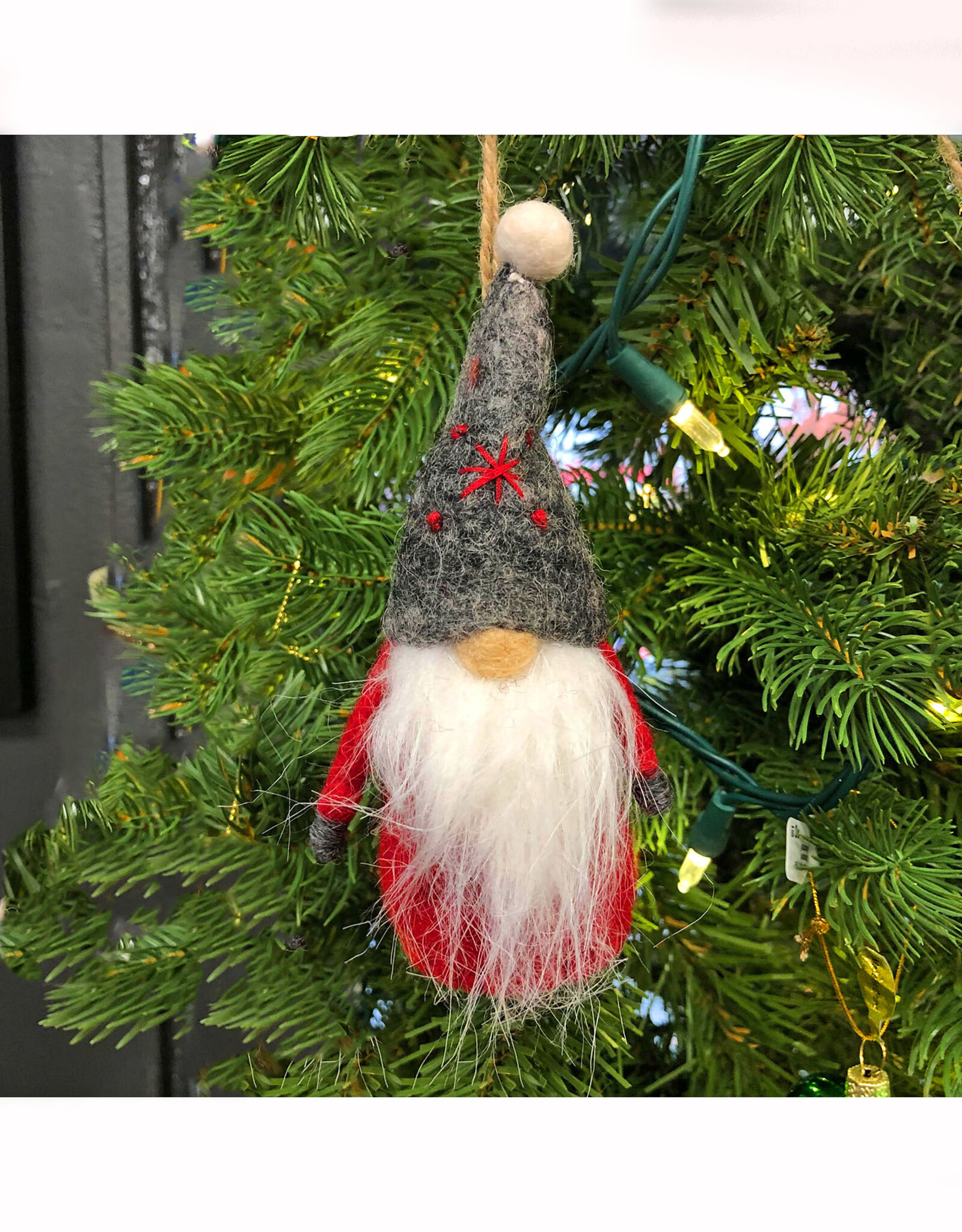 Gnome with Grey Hat Felt Ornament