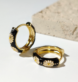 Black Daisy Huggie Earrings