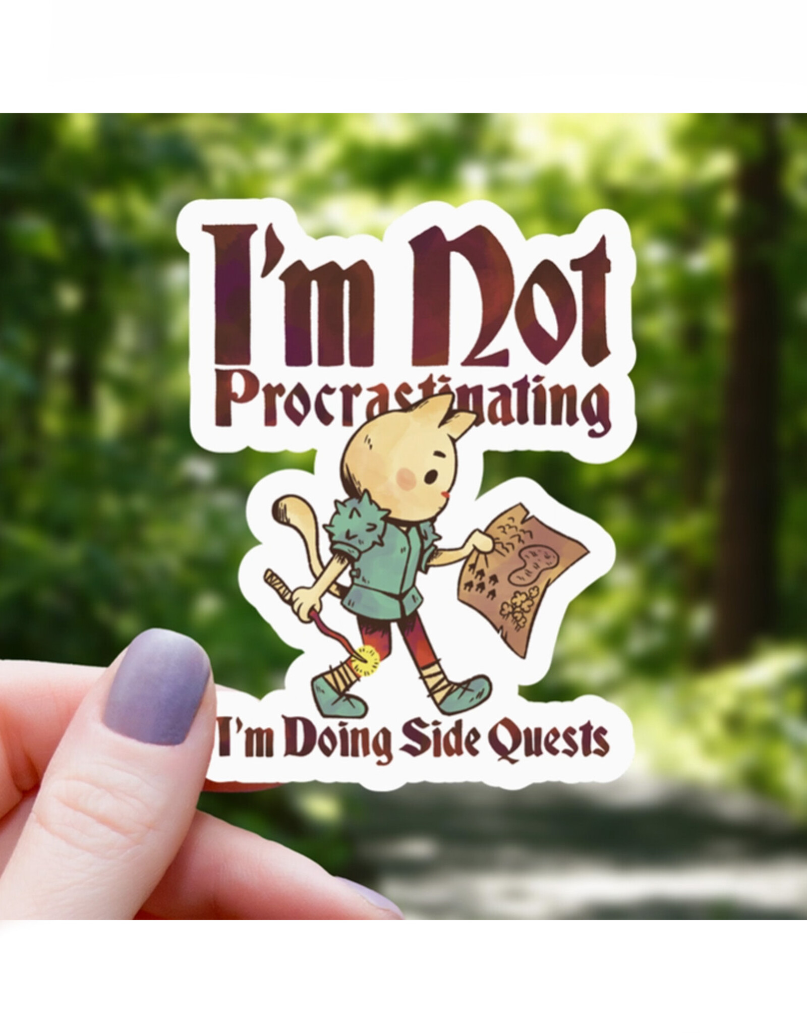 Procrastinating Cat Side Quests Sticker