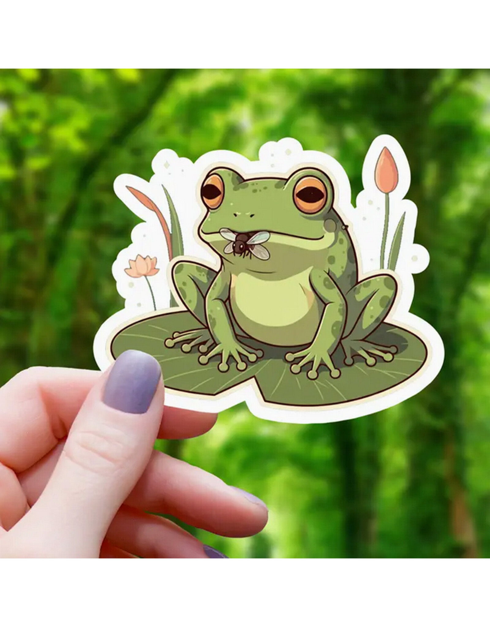 Frog Eating Fly On Lilypad Sticker