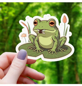 Frog Eating Fly On Lilypad Sticker