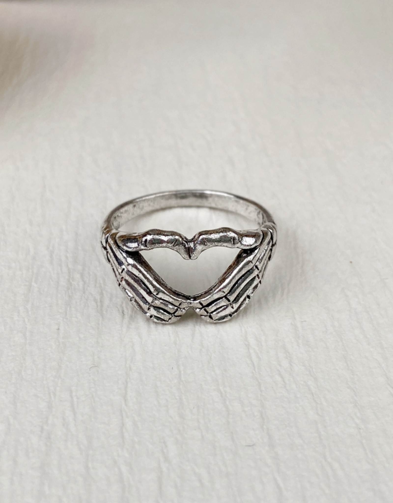 Silver Skeleton Heart Hands Ring