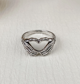 Silver Skeleton Heart Hands Ring