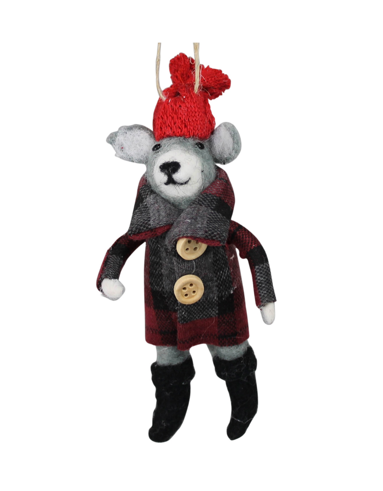 Felt Dog with Plaid Jacket Ornament