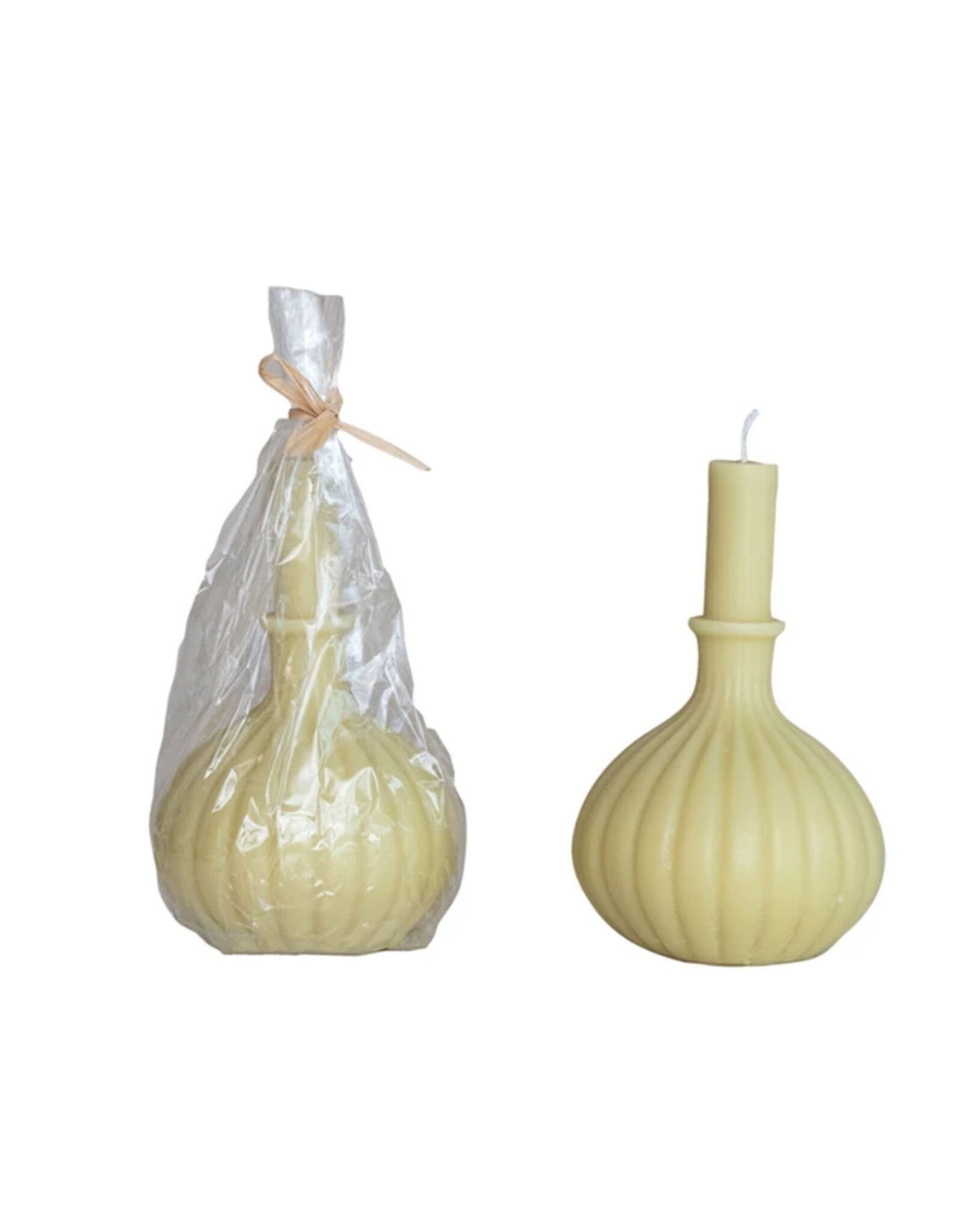 Unscented Taper in Pleated Vase Shaped Candle - Sand - Seconds Sale