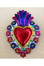 Large Painted Tin Heart with Flowers