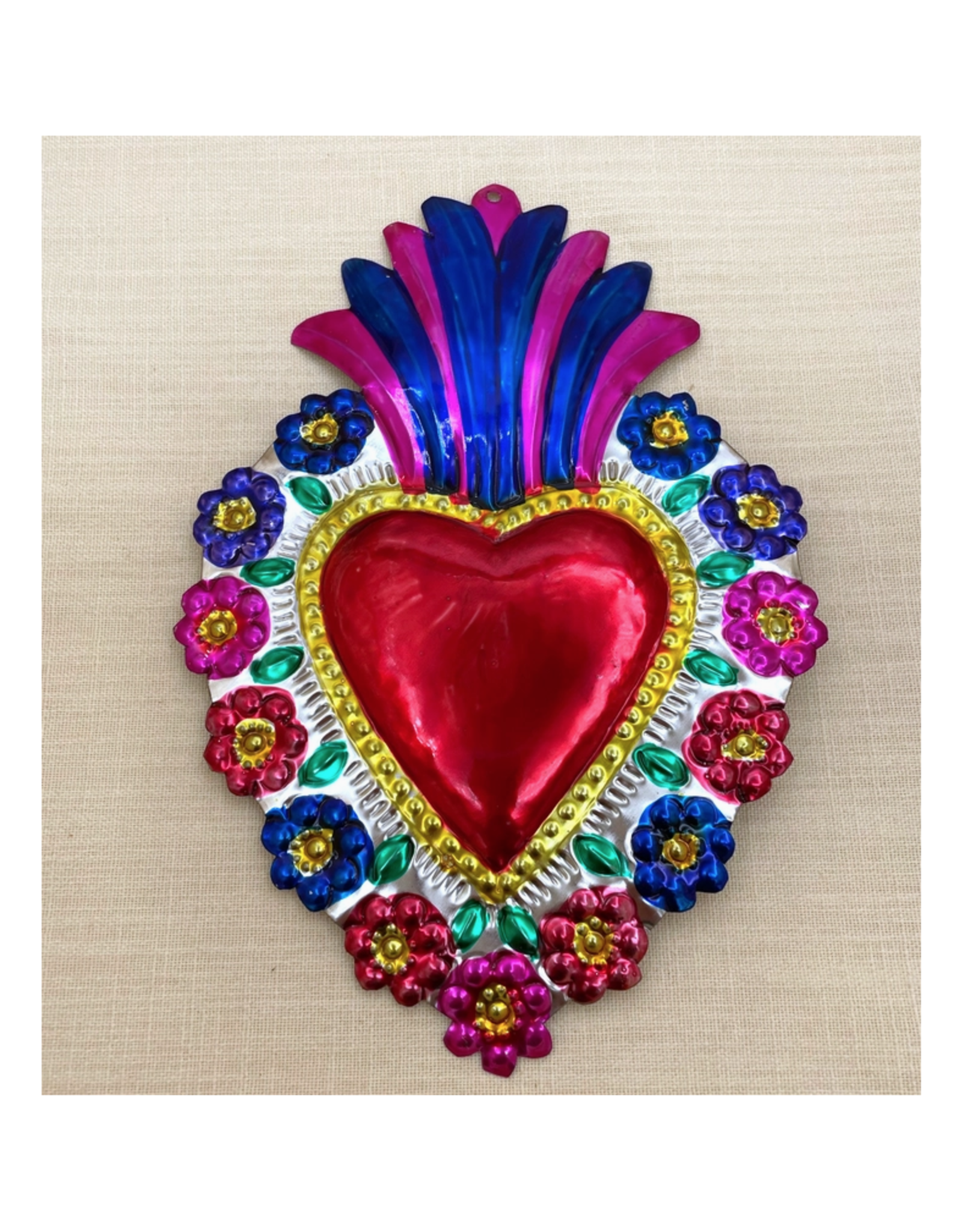 Large Painted Tin Heart with Flowers