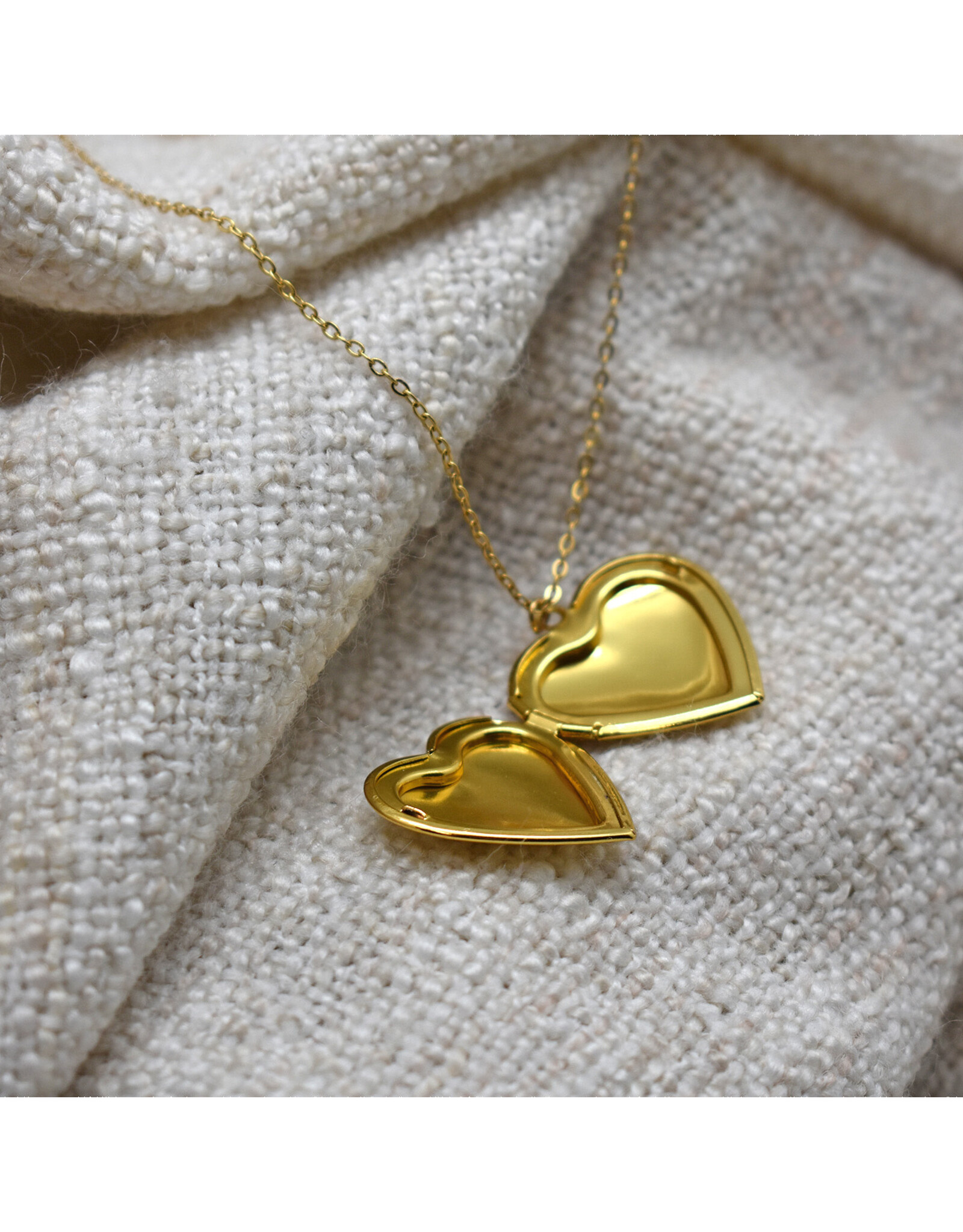 Love Heart Steel Locket Necklace - Gold