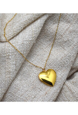 Love Heart Steel Locket Necklace - Gold