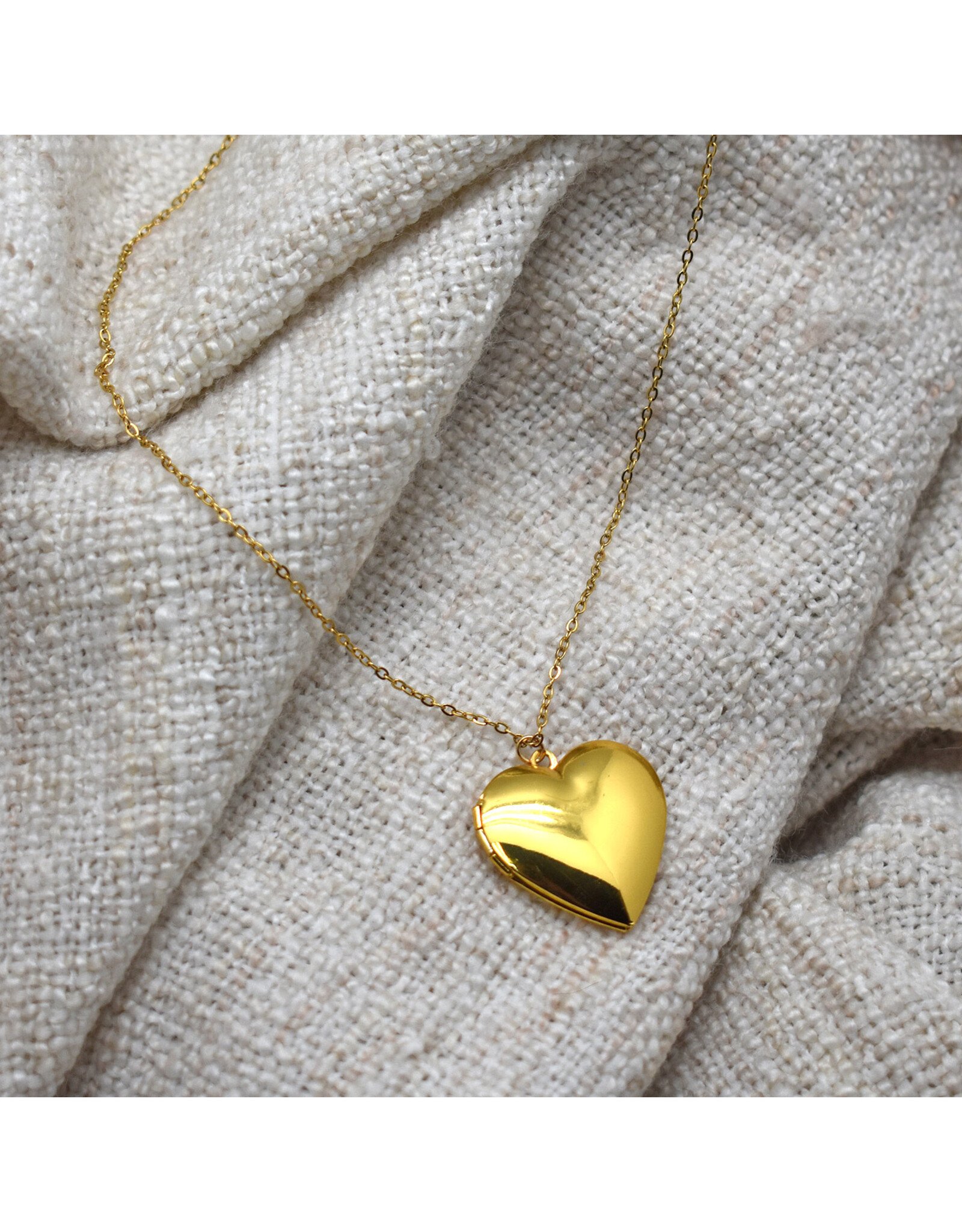 Love Heart Steel Locket Necklace - Gold