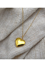 Love Heart Steel Locket Necklace - Gold