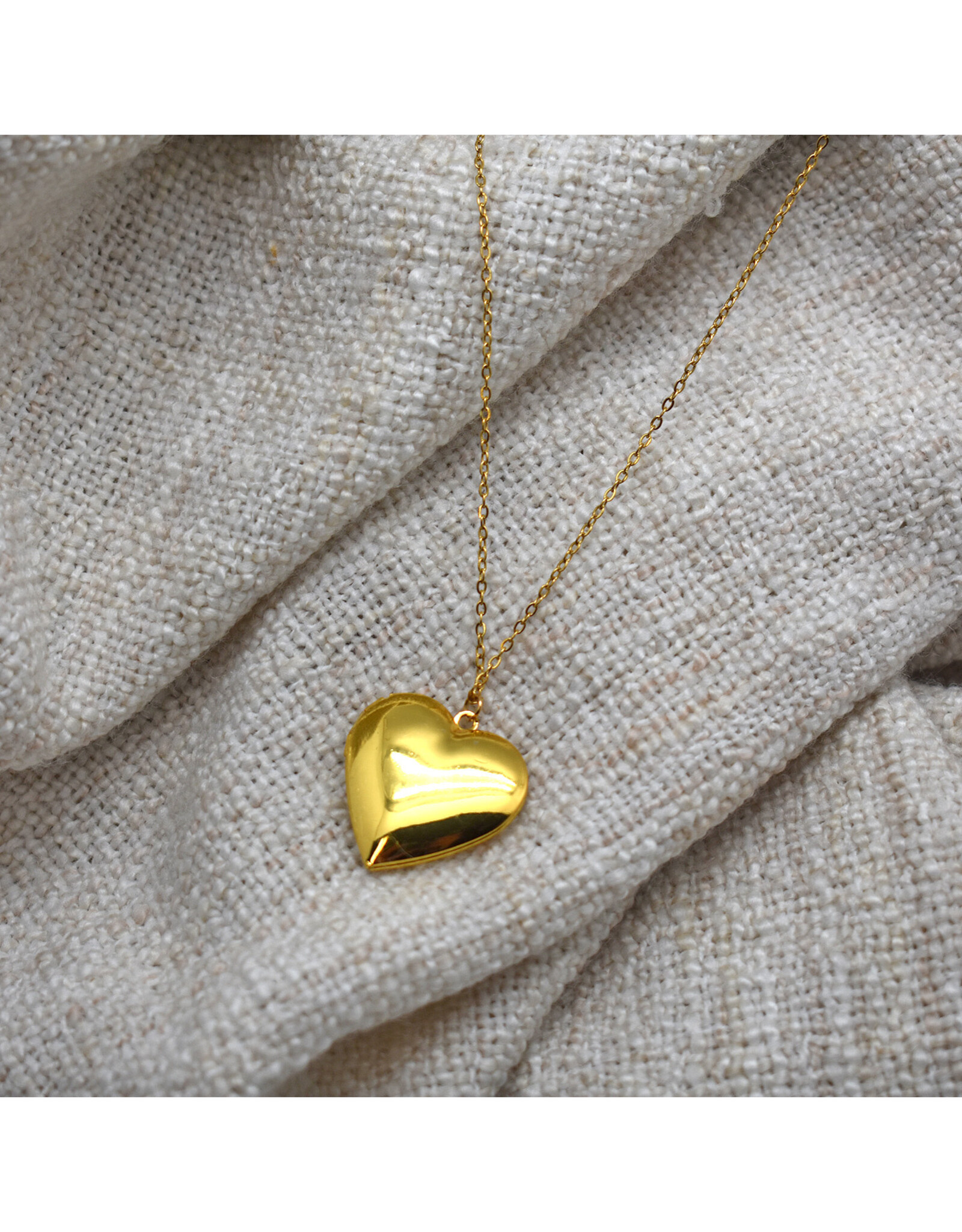 Love Heart Steel Locket Necklace - Gold