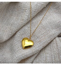 Love Heart Steel Locket Necklace - Gold