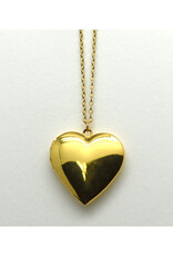 Love Heart Steel Locket Necklace - Gold