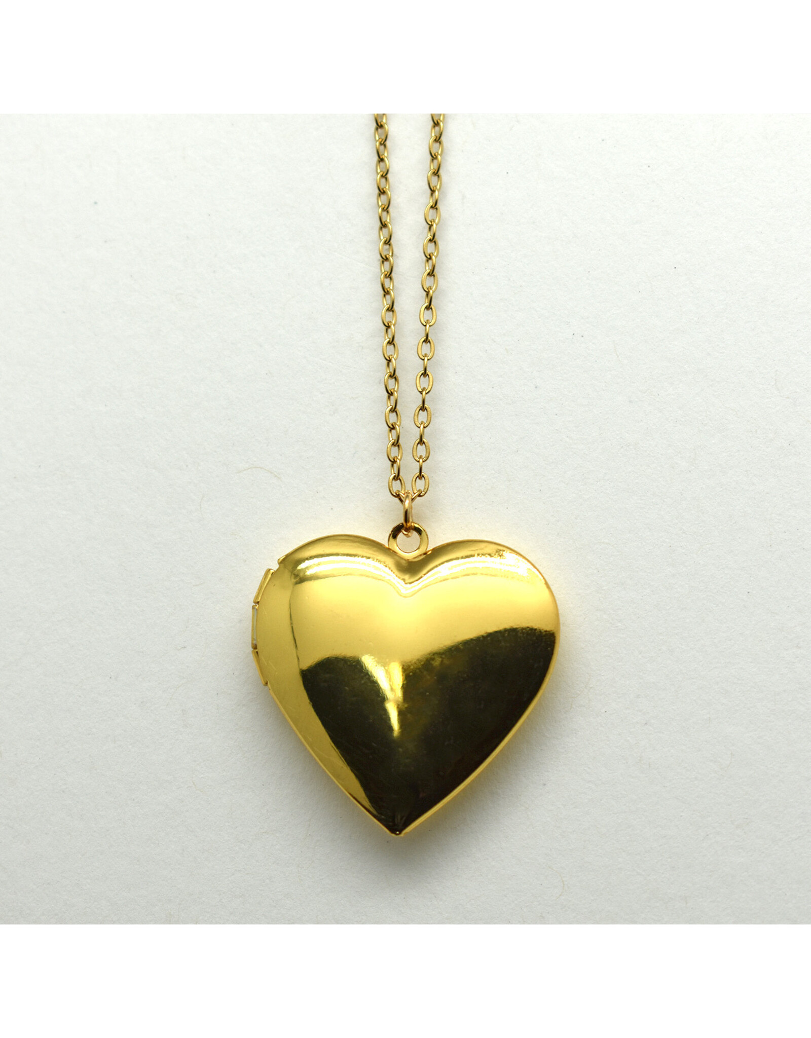 Love Heart Steel Locket Necklace - Gold