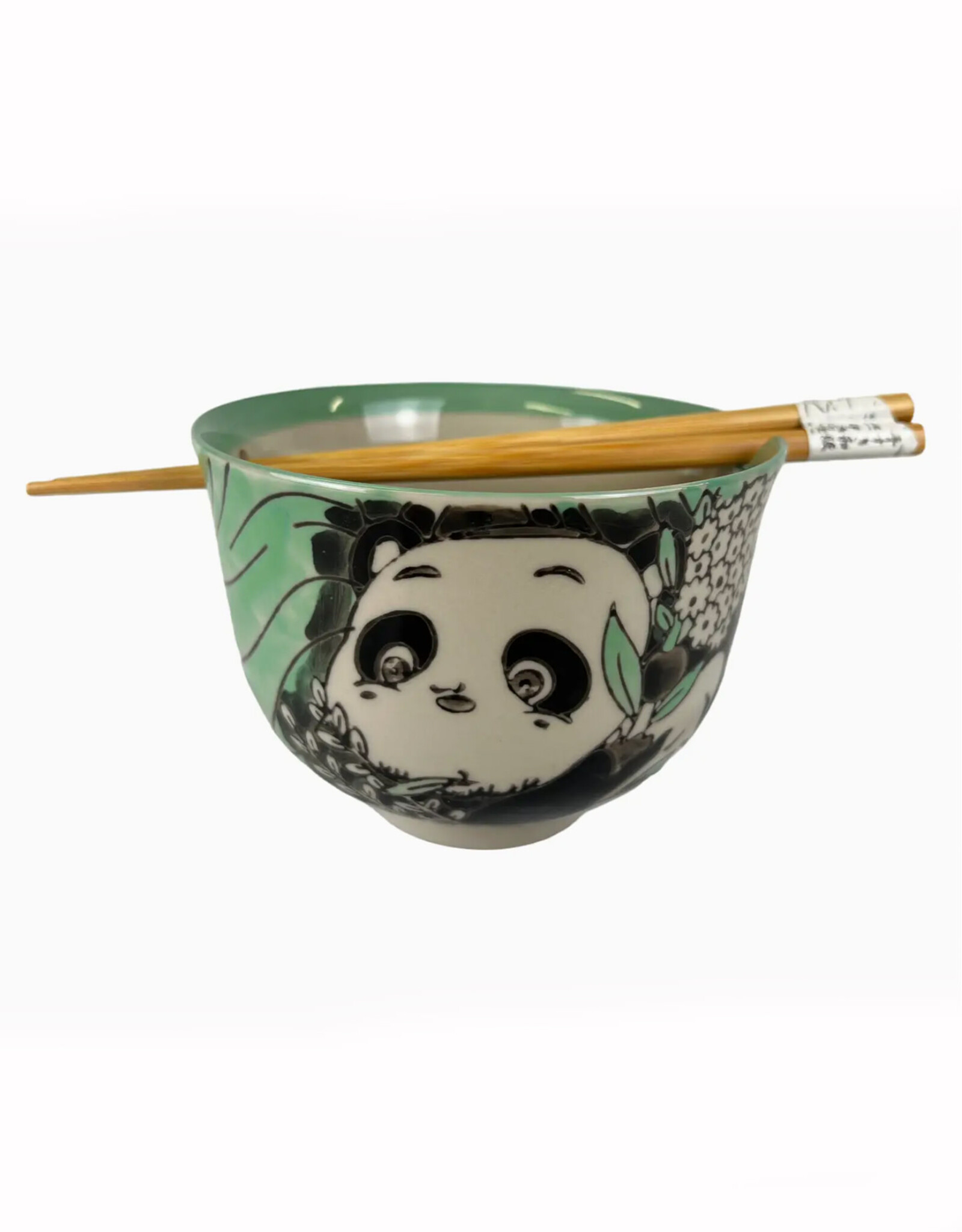 Playful Panda Donburi Bowl & Chopsticks Set (Green)