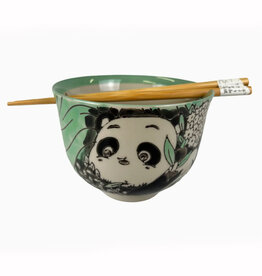 Playful Panda Donburi Bowl & Chopsticks Set (Green)