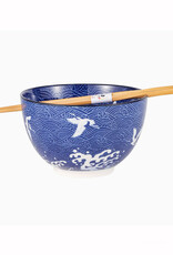Blue Crane and Waves Bowl & Chopsticks Set