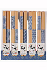Chopsticks Set of 5 - Blue & White Offset