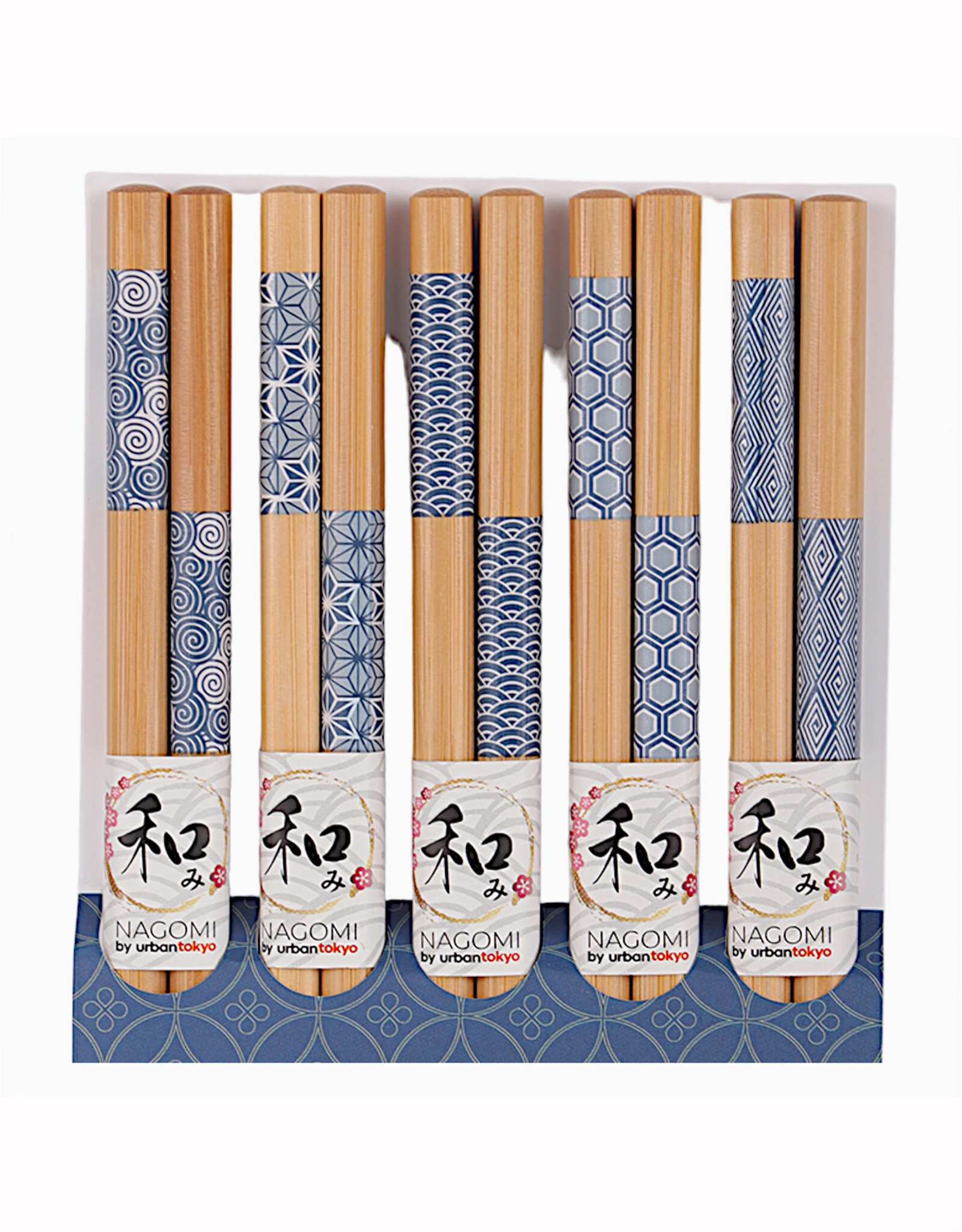 Chopsticks Set of 5 - Blue & White Offset
