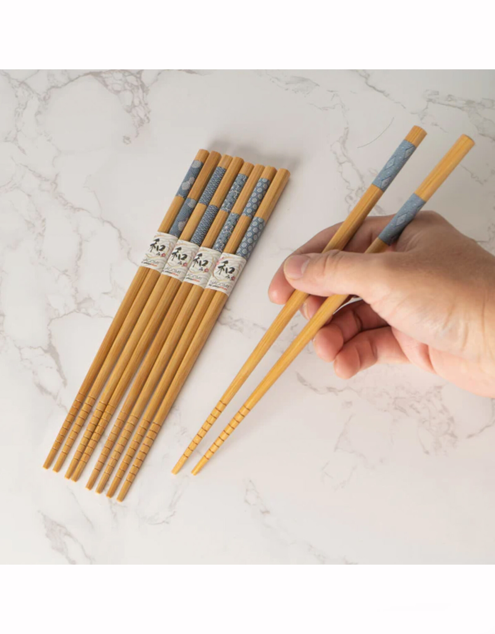 Chopsticks Set of 5 - Blue & White Offset