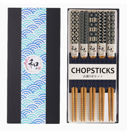 Black & White Patterns Chopsticks Gift Set of 5