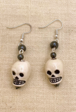 White Skull Hematite Earrings
