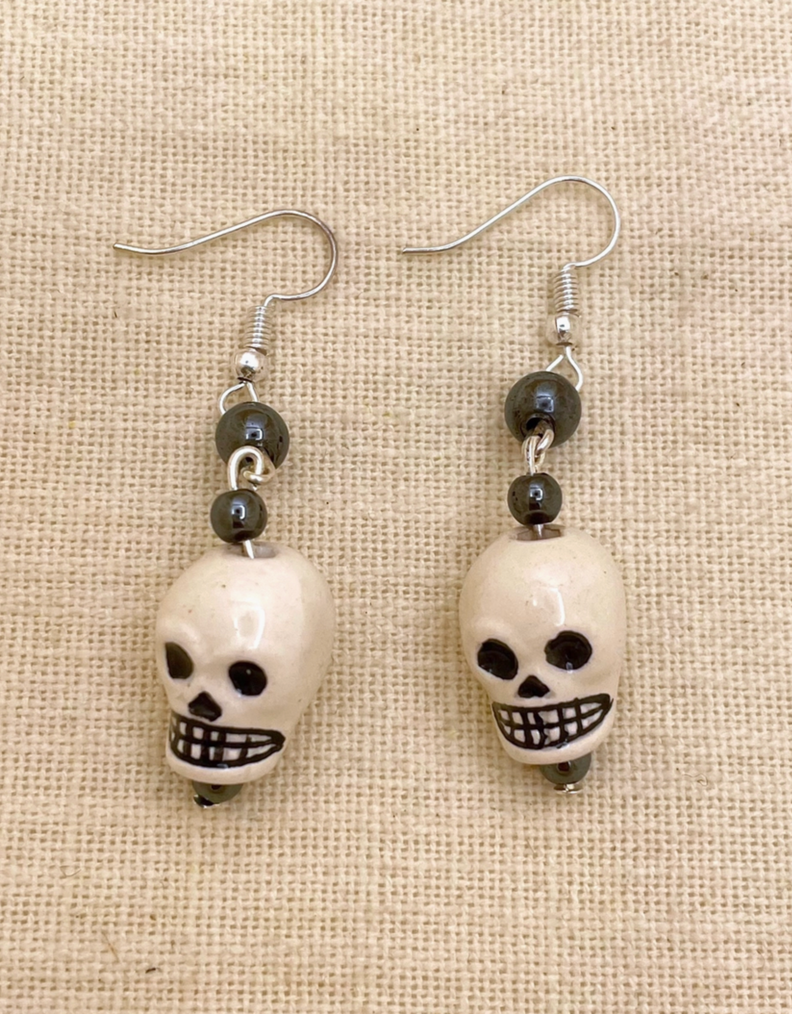 White Skull Hematite Earrings