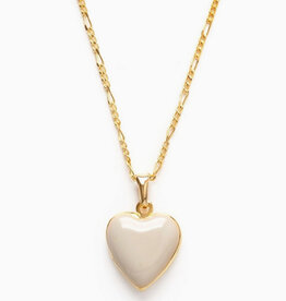 Small Heart Enamel Locket Necklace - Beige