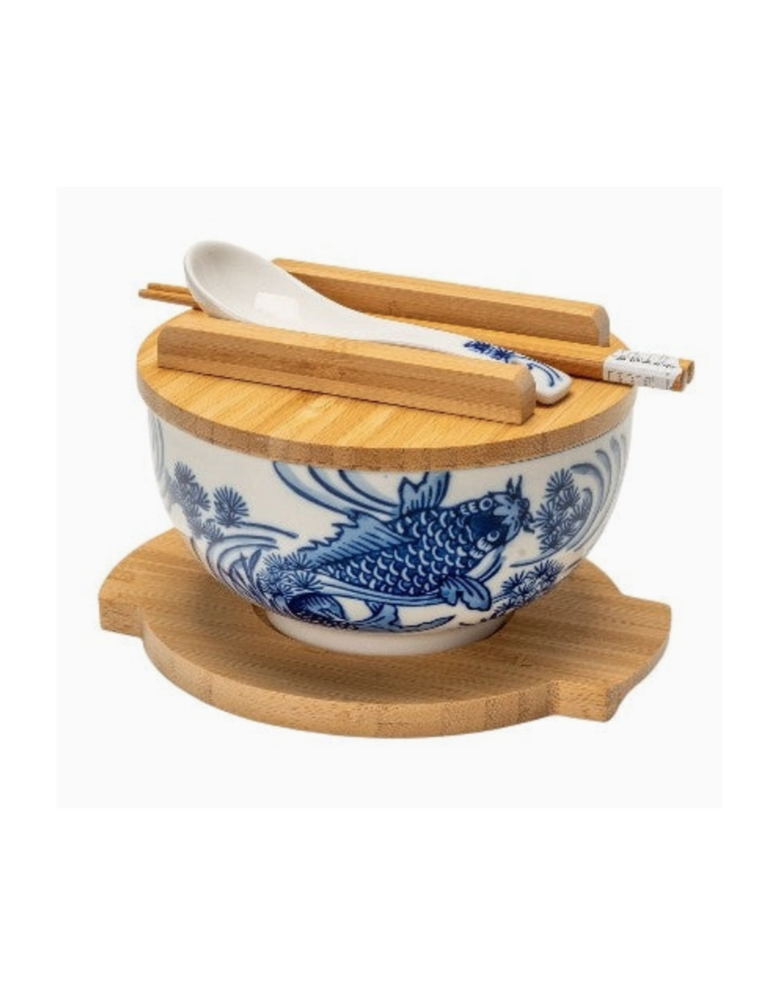Koi Fish Bowl w/ Chopsticks, Spoon, Lid and Trivet Set