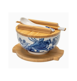 Koi Fish Bowl w/ Chopsticks, Spoon, Lid and Trivet Set
