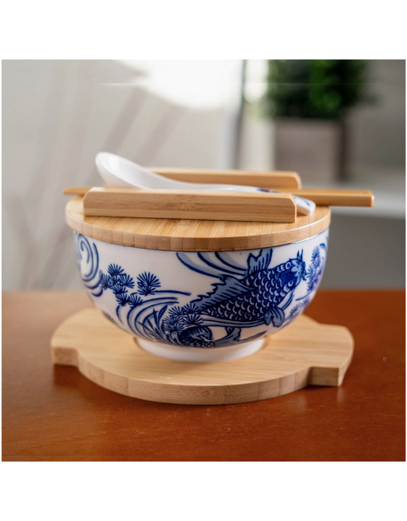 Koi Fish Bowl w/ Chopsticks, Spoon, Lid and Trivet Set