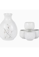 White Ume Plum Blossom Glazed Sake Set for 4