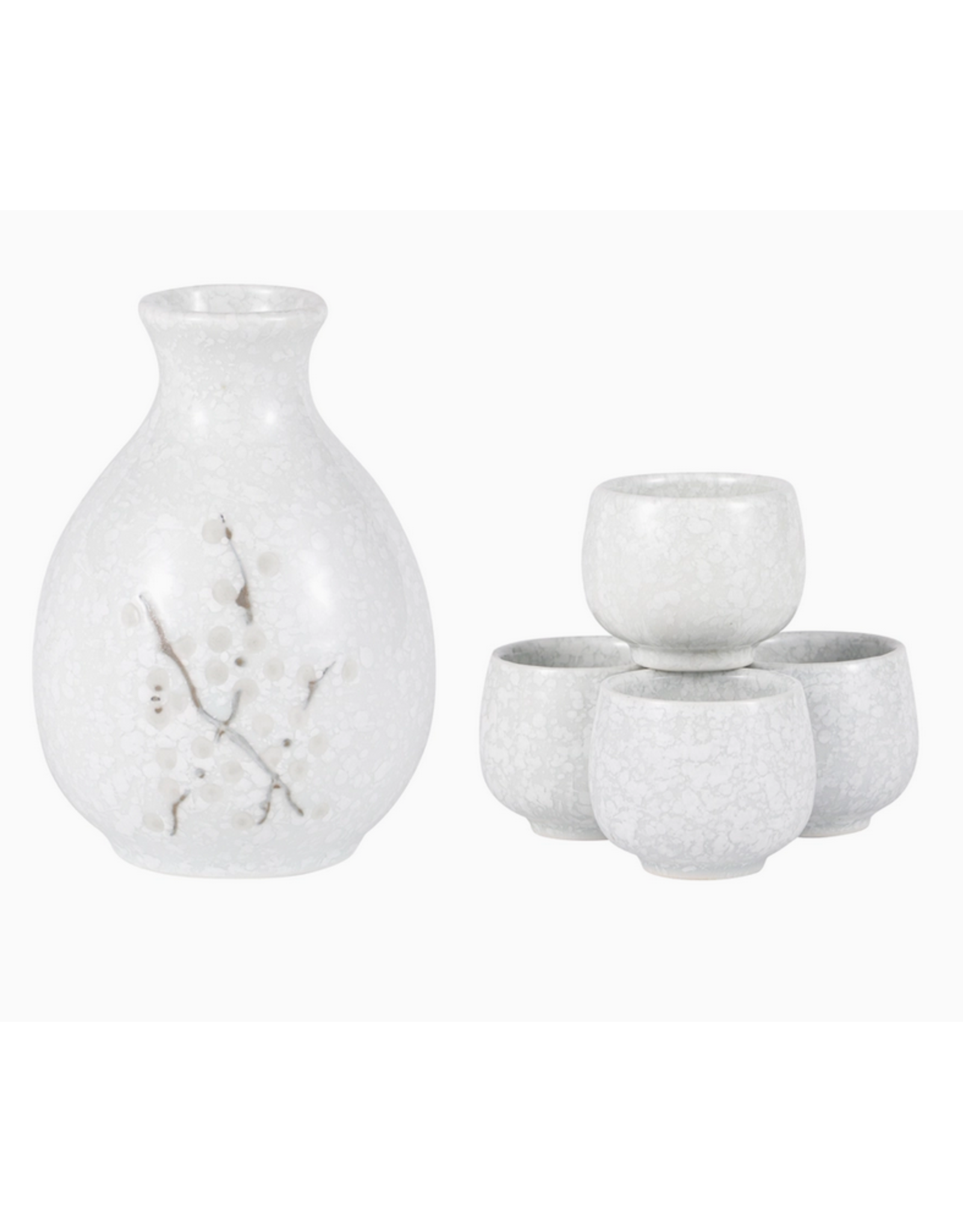 White Ume Plum Blossom Glazed Sake Set for 4