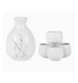 White Ume Plum Blossom Glazed Sake Set for 4