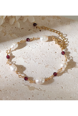 Dainty Garnet & Natural Pearl Bracelet