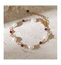 Dainty Garnet & Natural Pearl Bracelet