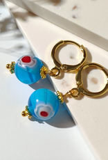 Round Millefiori Hoop Earrings - Light Blue
