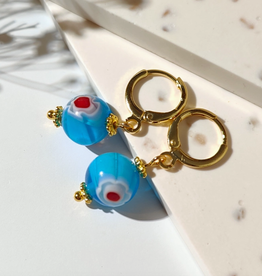 Round Millefiori Hoop Earrings - Light Blue
