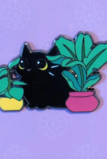 Black Cat and Houseplants Enamel Pin