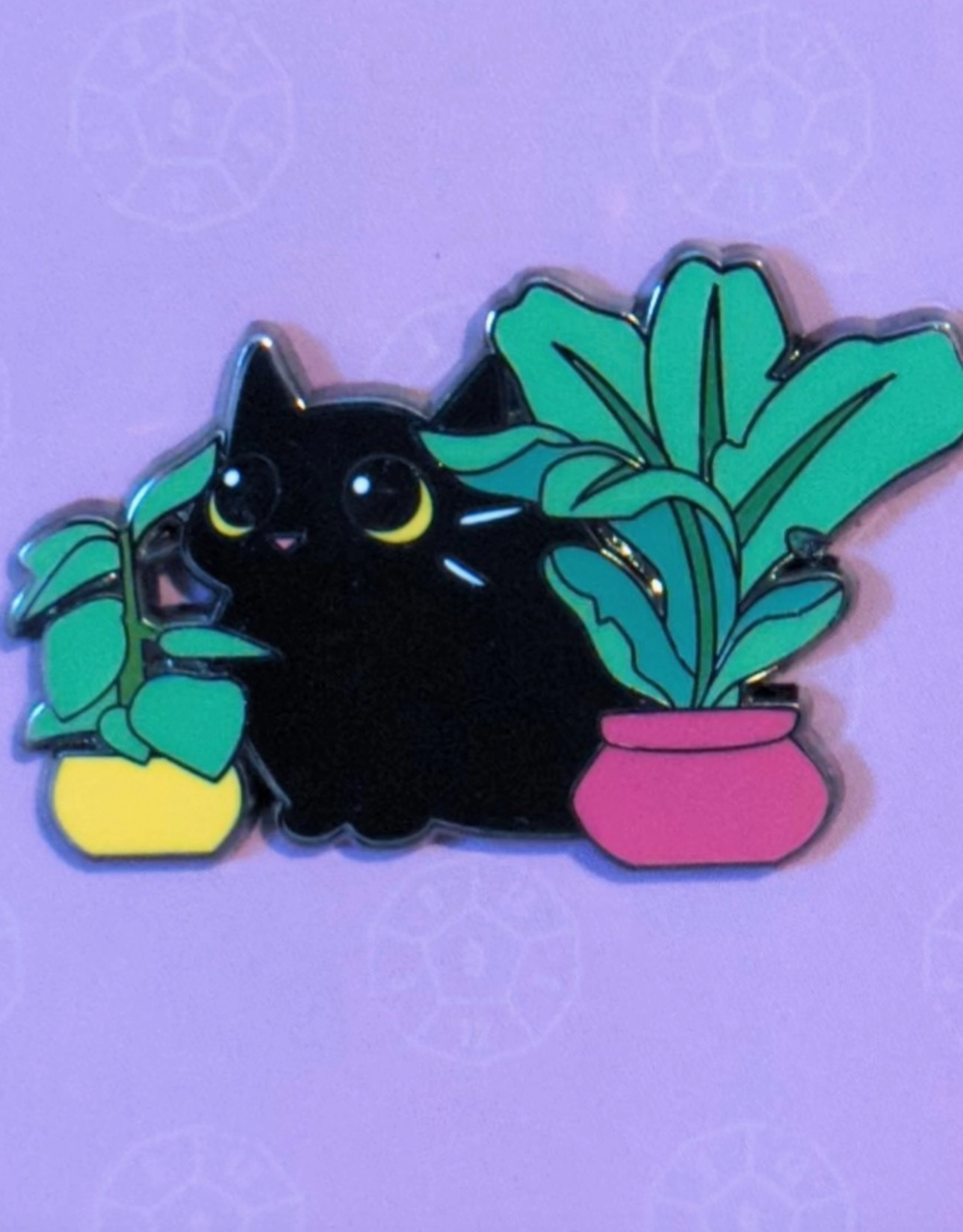 Black Cat and Houseplants Enamel Pin
