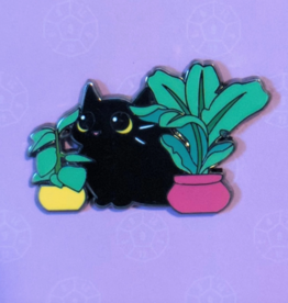 Black Cat and Houseplants Enamel Pin