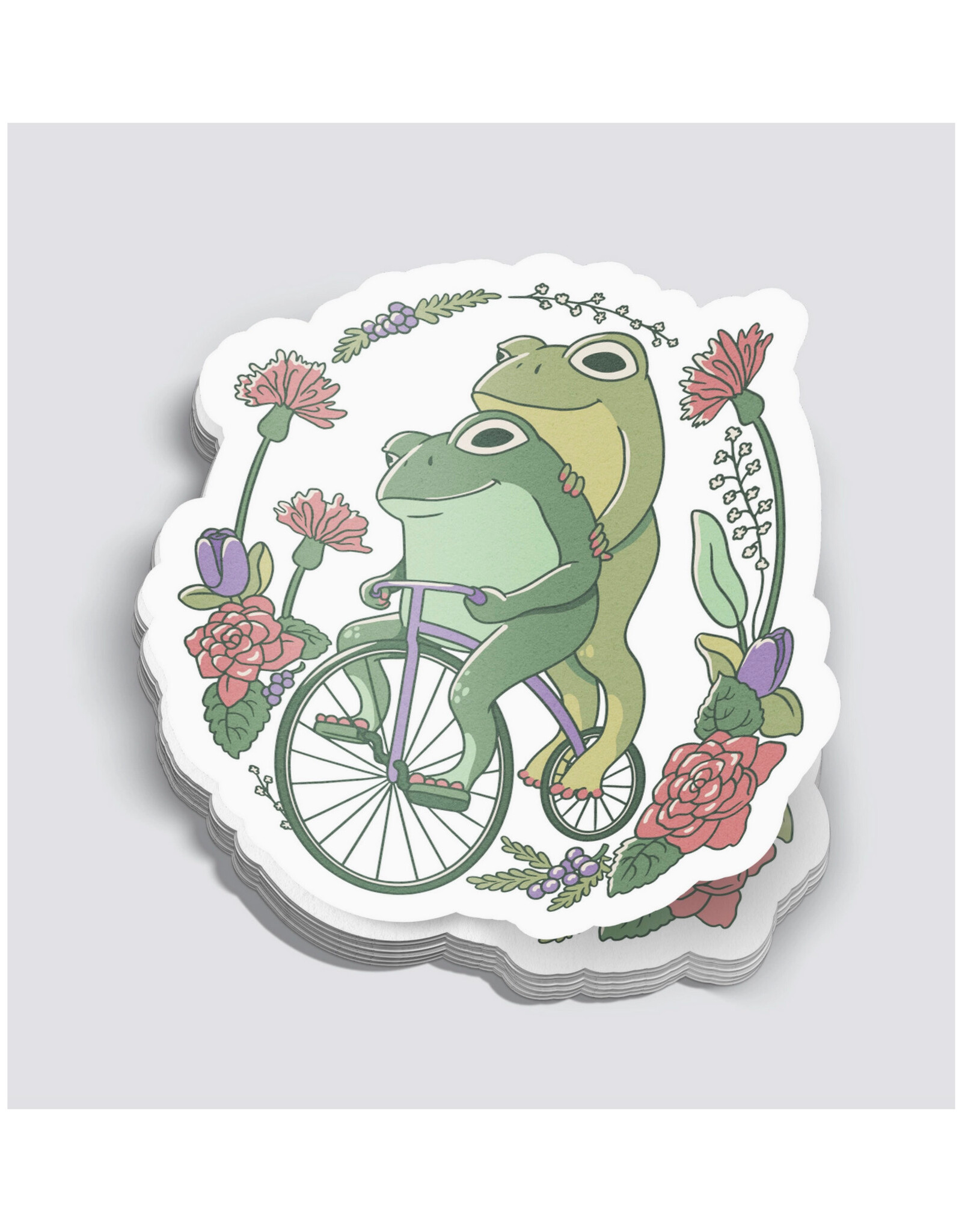 Cottagecore Frogs Riding a Bike Sticker