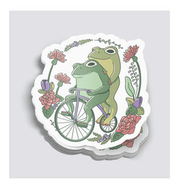Cottagecore Frogs Riding a Bike Sticker