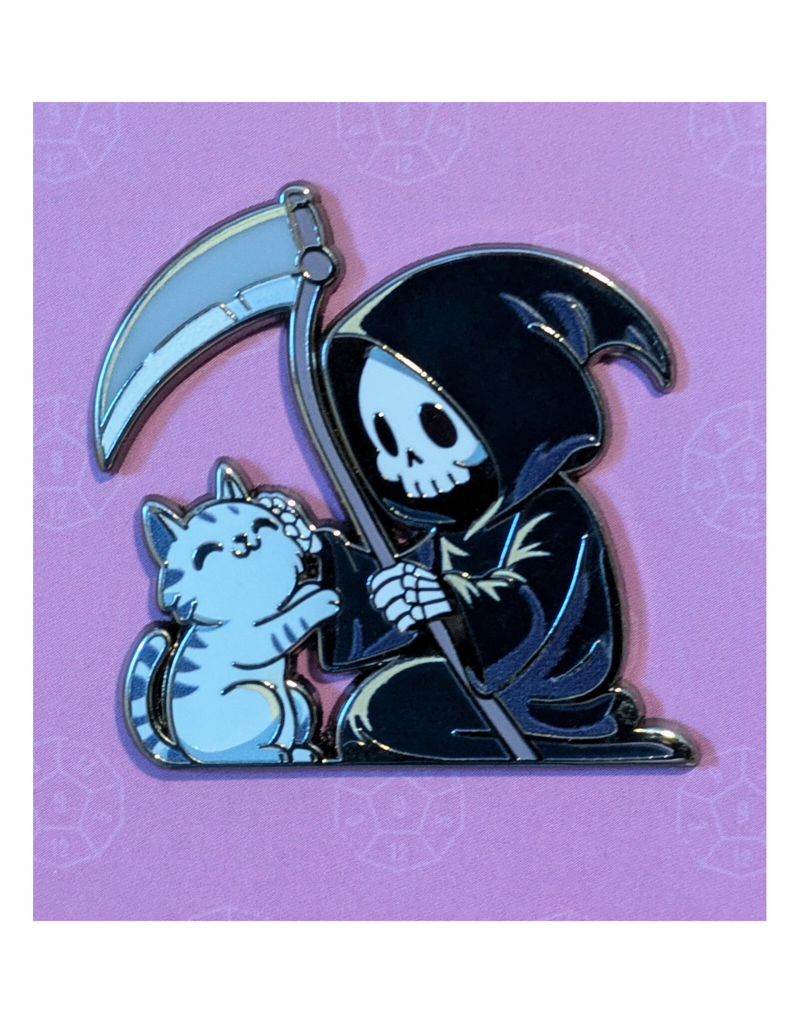 Grim Reaper Petting a Cat Enamel Pin