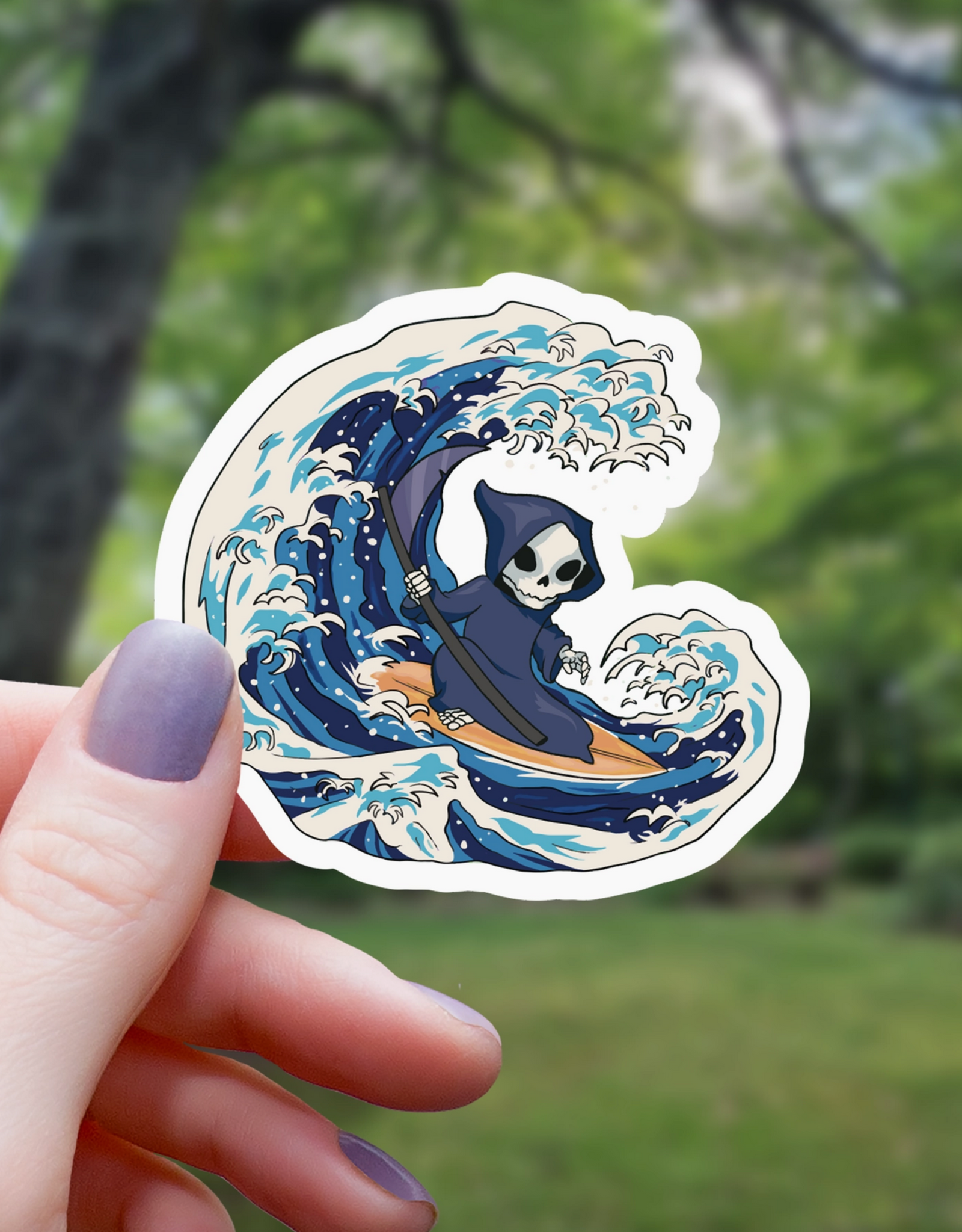 Grim Reaper Riding a Wave Sticker